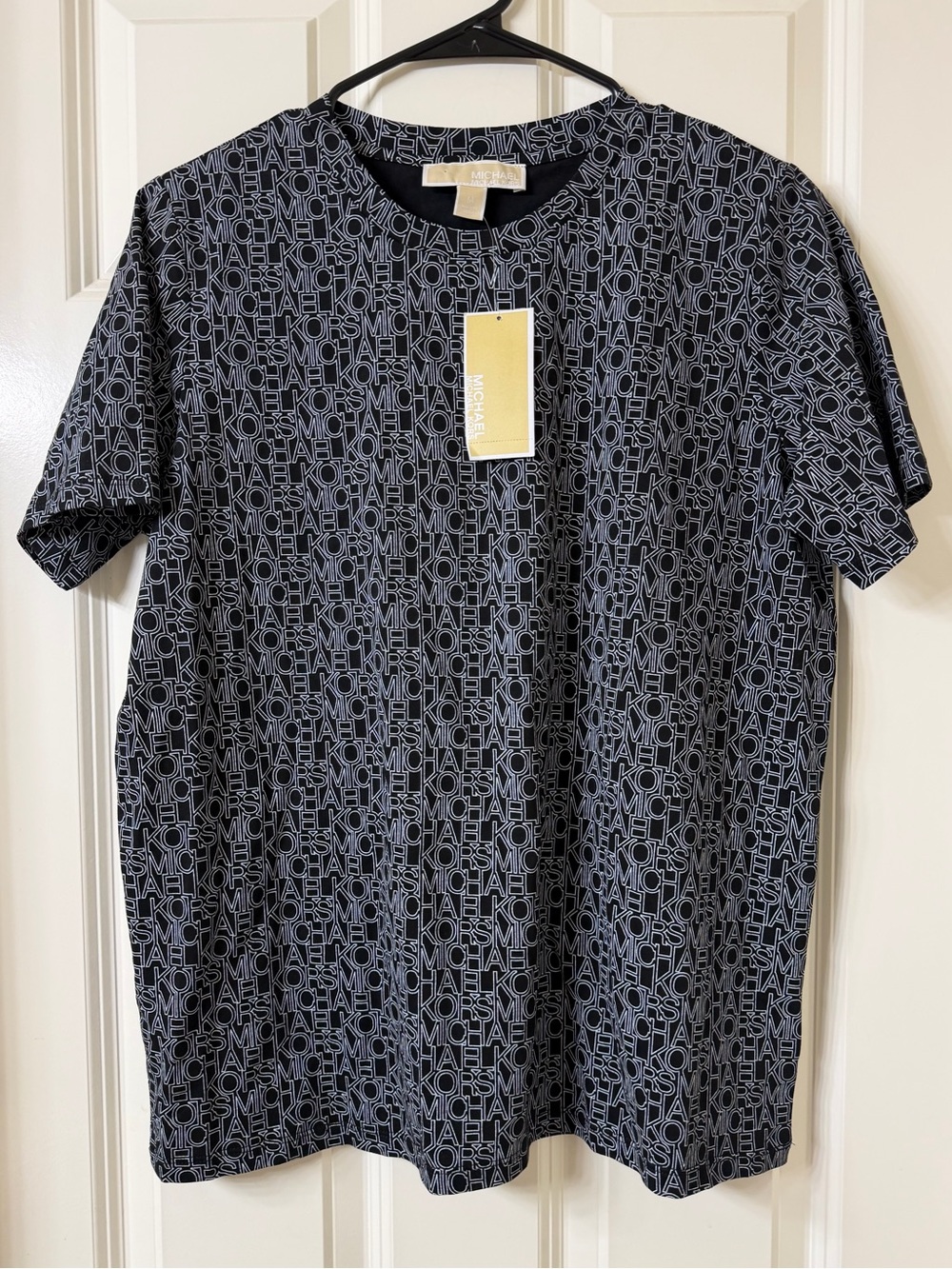 Michael Kors - Men's Black Logo-Print Crewneck Shirt - Medium